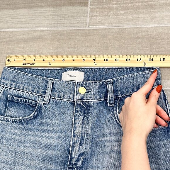 Triarchy Stove Pipe High-Rise Destroyed Distressed Jeans in Light Indigo Denim - Picture 11 of 16